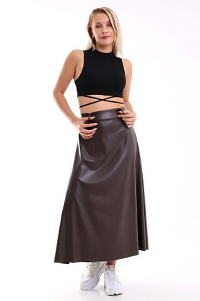 دامن قهوه ای زنانه چرم مصنوعی Winmoda34 - کد 864458195