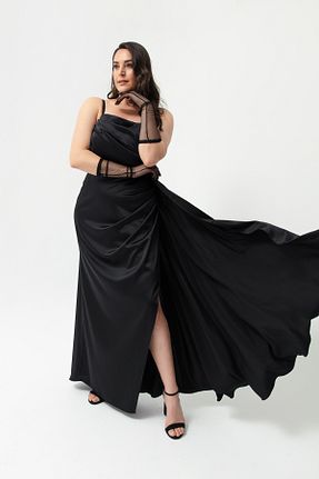 لباس مجلسی سایز بزرگ مشکی زنانه یقه هفت Lafaba - کد 642508245