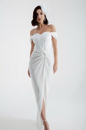 لباس مجلسی و فارغ التحصیلی سفید زنانه توری Lafaba - کد 797883988