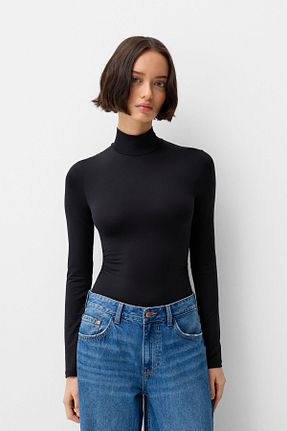 بادی مشکی زنانه یقه دگاژه Bershka - کد 864456193