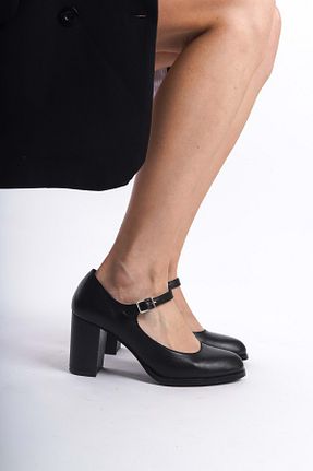 کفش پاشنه بلند کلاسیک مشکی زنانه چرم خالص ANALİN SHOES - کد 824696296