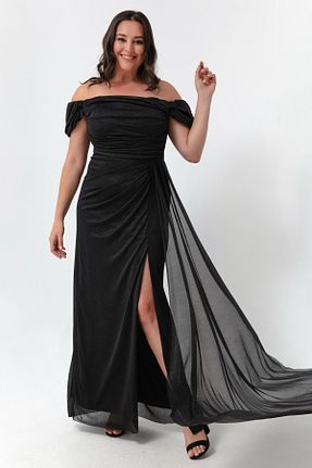 لباس مجلسی سایز بزرگ مشکی زنانه یقه قایقی Lafaba - کد 759824483