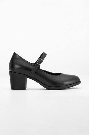 کفش پاشنه بلند کلاسیک مشکی زنانه چرم خالص ANALİN SHOES - کد 856267063