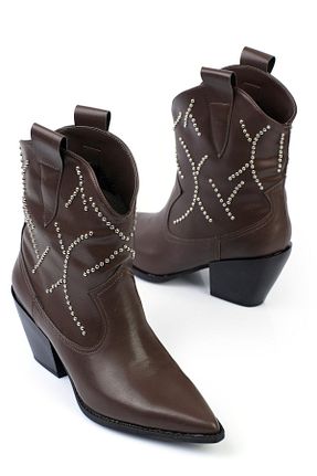 بوت / نیم بوت قهوه ای زنانه پاشنه ضخیم ShoeTek - کد 864465434