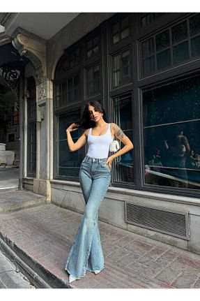 شلوار جین آبی زنانه پاچه گشاد BEZAGA FASHION - کد 864575711