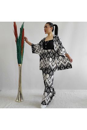 کیمونو و کافتان مشکی زنانه لیکرا Altı Üstü Butik - کد 863641606