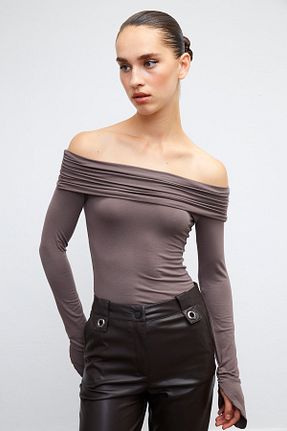 بلوز قهوه ای زنانه ساده VATKALI - کد 772517771