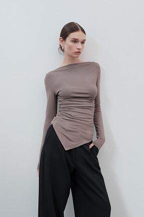 بلوز قهوه ای زنانه ساده VATKALI - کد 862540807