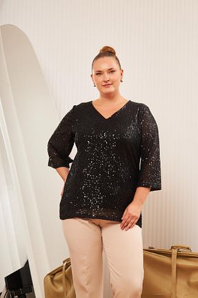 بلوز سایز بزرگ مشکی زنانه سایز بزرگ Rmg - کد 864727753