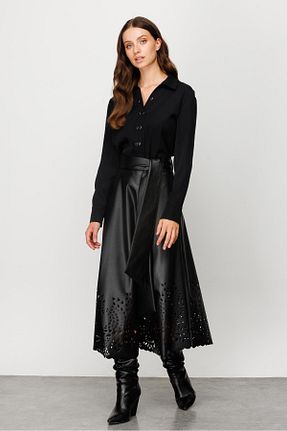 دامن مشکی زنانه مخلوط پلی استر Moda İlgi - کد 797822308