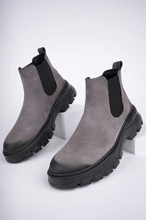 بوت / نیم بوت طوسی مردانه چرم خالص Muggo - کد 862142209