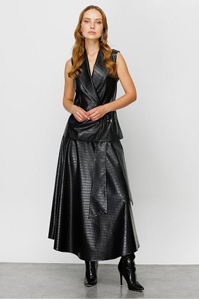 دامن مشکی زنانه مخلوط پلی استر Moda İlgi - کد 774571198