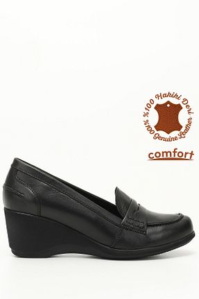 کفش لوفر مشکی زنانه چرم خالص GÖNDERİ(R) - کد 834168678