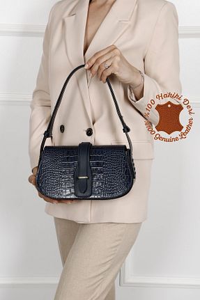 کیف دوشی سرمه ای زنانه چرم خالص GÖNDERİ(R) - کد 746538211