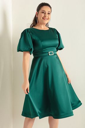 لباس مجلسی سایز بزرگ سبز زنانه یقه دوچرخه Lafaba - کد 785282179