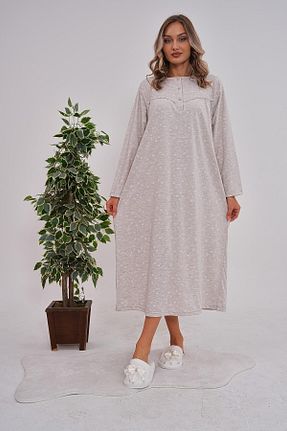 لباس شب سایز بزرگ قهوه ای زنانه گلدار Mecit Pijama - کد 863630528