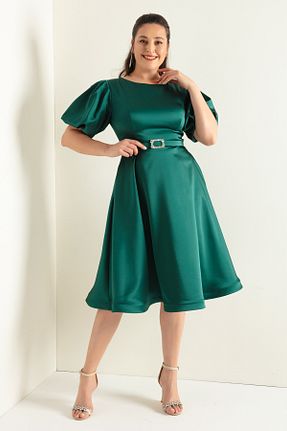 لباس مجلسی سایز بزرگ سبز زنانه یقه دوچرخه Lafaba - کد 785282179