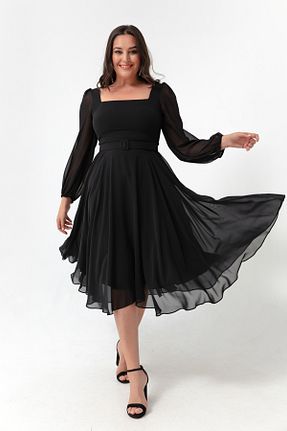 لباس مجلسی سایز بزرگ مشکی زنانه یقه مربعی Lafaba - کد 759824507