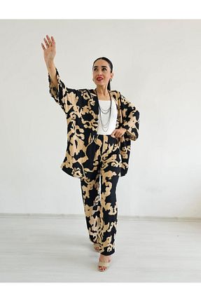 کیمونو و کافتان مشکی زنانه لیکرا Altı Üstü Butik - کد 863641303