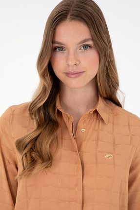 پیراهن قهوه ای زنانه یقه پیراهنی U.S. Polo Assn. - کد 863625548