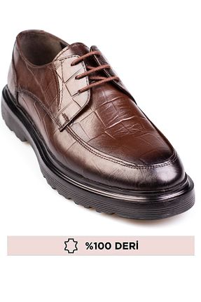 کفش کلاسیک قهوه ای مردانه چرم خالص depderi - کد 863641874