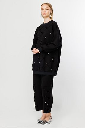 ست بالاتنه و پائین تنه مشکی زنانه بافتنی Ghisa - کد 831660478