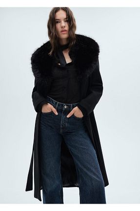 پالتو پشمی مشکی زنانه رگولار MANGO - کد 863703562