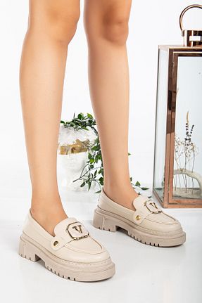 کفش لوفر بژ زنانه چرم مصنوعی moun shoes - کد 863727628