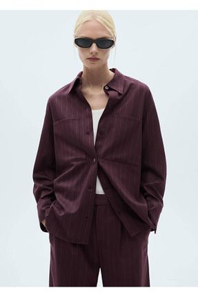 تیشرت زرشکی زنانه اورسایز MANGO - کد 863703511