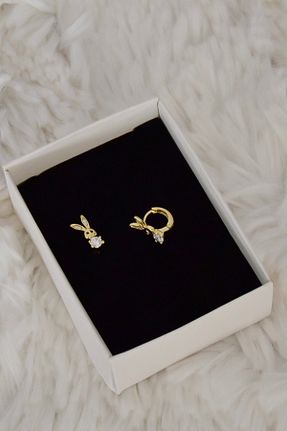 گوشواره استیل (فولاد) طلائی بچه گانه رودیوم ATELİER GİZEM - کد 863842637