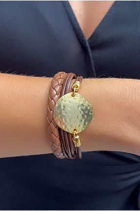 دستبند جواهر قهوه ای زنانه چرم Kutcha Accessories - کد 863821216