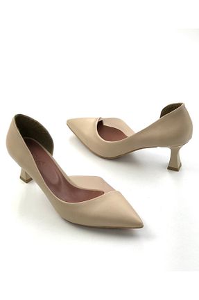 کفش پاشنه بلند کلاسیک بژ زنانه چرم İNNA - کد 350082275
