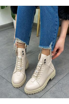 بوت / نیم بوت بژ زنانه پاشنه تخت ERVANIN BUTİĞİ - کد 789273729