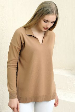 پلیور قهوه ای زنانه ساده LOS FECHKA - کد 864087029