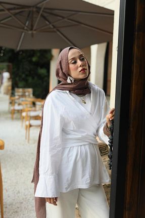 شال قهوه ای زنانه پنبه ای Modakaşmir - کد 864377189