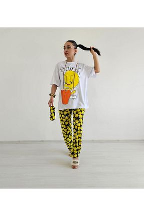 ست لباس راحتی سفید زنانه چاپی 6 butik altı üstü butik - کد 864339203