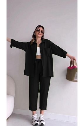 ست بالاتنه و پائین تنه مشکی زنانه بافتنی 1tarz - کد 905083025