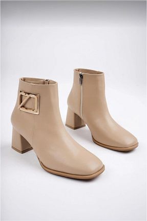 بوت / نیم بوت بژ زنانه چرم مصنوعی MODA İBO SHOES - کد 864407664