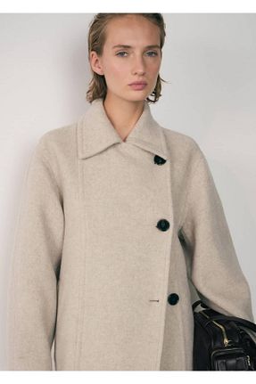پالتو پشمی نباتی زنانه رگولار MANGO - کد 864423391