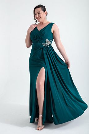 لباس مجلسی سایز بزرگ سبز زنانه دو سینه Lafaba - کد 809007747