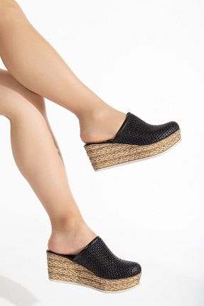دمپائی مشکی زنانه چرم خالص ANALİN SHOES - کد 834678401