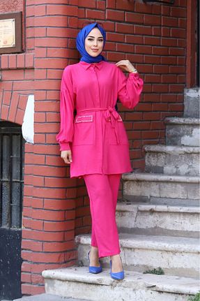 ست بالاتنه و پائین تنه حجاب صورتی زنانه رگولار suffemoda - کد 752961591