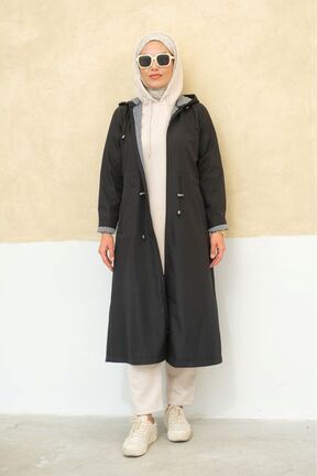 ترنچکت سایز بزرگ مشکی زنانه پارچه ALNİSS COLLECTİON - کد 757201123