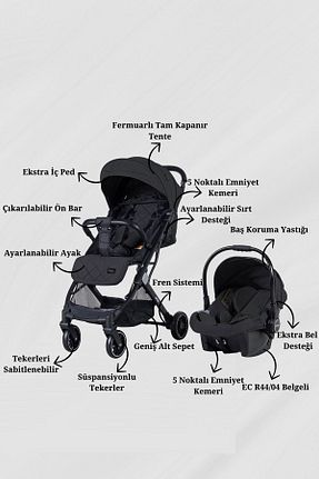 سیستم مسافرتی کالسکه کودک مشکی Tek Elle Katlama Prego - کد 864902070