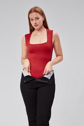 بادی قرمز زنانه یقه مربعی Maison La Femme - کد 863252493