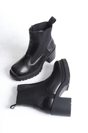 بوت / نیم بوت مشکی زنانه چرم خالص öz se shoes - کد 864513736