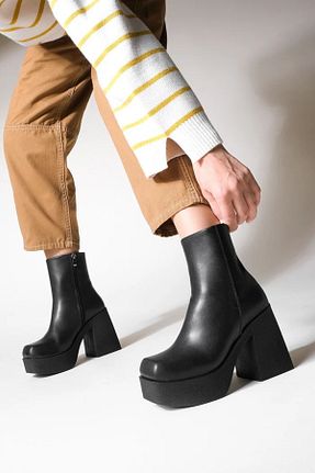 بوت / نیم بوت مشکی زنانه چرم مصنوعی elvinshoes - کد 856008828