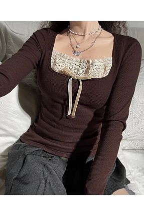 بلوز قهوه ای زنانه ساده DarkellaStore - کد 676222742