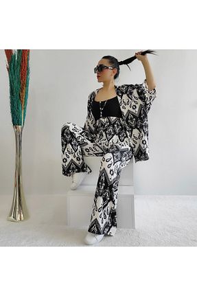 کیمونو و کافتان مشکی زنانه لیکرا Altı Üstü Butik - کد 863641606