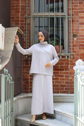 ست بالاتنه و پائین تنه حجاب طوسی زنانه Straight Pieef - کد 864773655